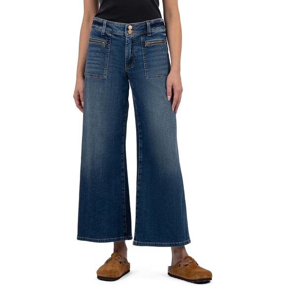 Kut From The Kloth Meg Wide Leg Jeans size 8 Zip Patch Pocket - Picture 14 of 15